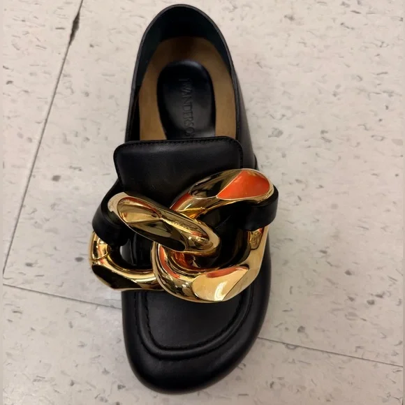 NEW JW Anderson Chain leather loafers Size IT 37 US 7 Back/ Gold - Picture 6 of 13
